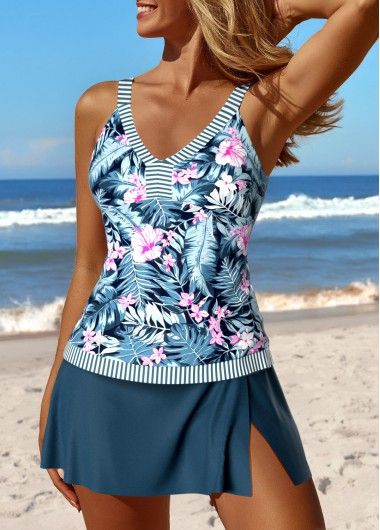 Color:Peacock Blue;Size:S;Size:M;Size:L;Size:XL;Size:XXL;Package Contents:1 X Top , 1 X Pantskirt;Occasion:Sport; Plants Print, Evening Skirts, Printed Tankini, Tankini Set, Cropped Flares, Striped Sleeve, Tankini Swimsuits, Dress With Cardigan, Swim Dress