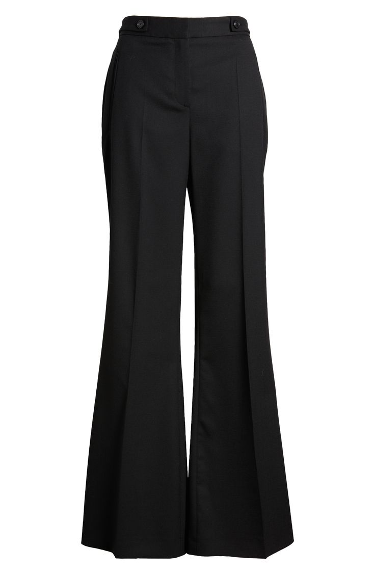 Classic gabardine pants to wear many seasons to come are expertly crafted from a wool blend in a flare-leg silhouette. 32" inseam Zip fly with hook-and-bar closure 60% wool, 38% polyester, 2% elastane Dry clean or machine wash, line dry Made in Portugal Flare Black Pants, Black Flare Pants, Black Flare, Concert Fits, Nordstrom Store, Free Fabric, Fabric Gifts, Flare Pants, Black Pants