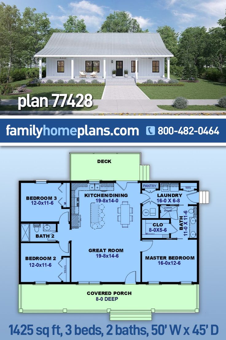 two story house plan with 3 beds, 2 baths, and 4 5'x5 '