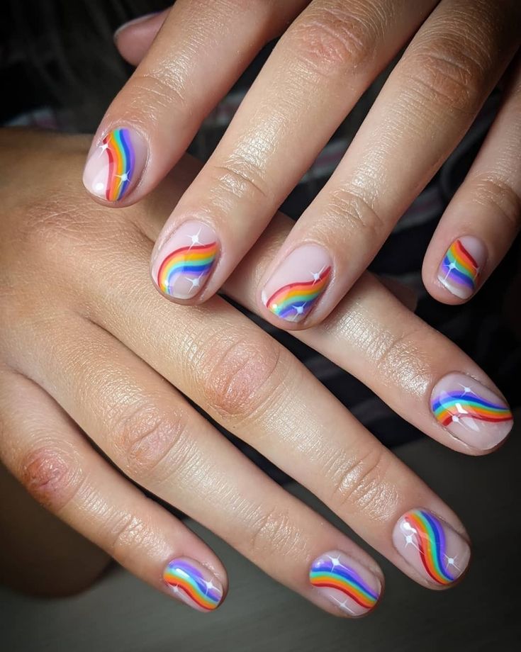 Almond Shape Nail Designs, Short Nail Design, Almond Shaped Nails Designs, Pride Nails, Flag Nails, Plum Nails, Rainbow Nails Design, Rainbow Nail Art, Elegant Manicure