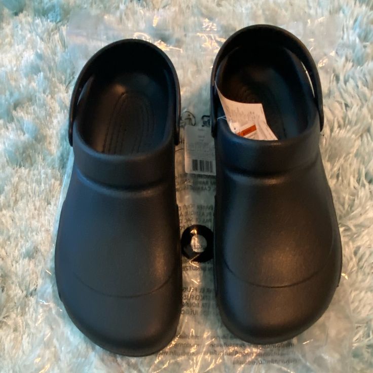 Brand New With Tags/Original Packaging. Never Worn. Fit Big. Black Flat Clogs With Cushioned Footbed, Black Round Toe Clogs For Workwear, Black Round Toe Clogs For Work, Comfortable Black Clogs With Round Toe, Comfortable Slip-resistant Black Clogs, Comfortable Black Round Toe Clogs, Comfortable Black Slip-resistant Clogs, Black Fade-resistant Clogs For Work, Black Non-slip Comfortable Clogs