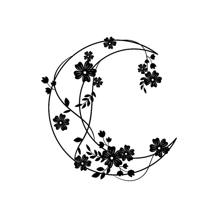 the letter c is made up of flowers and leaves in black on a white background