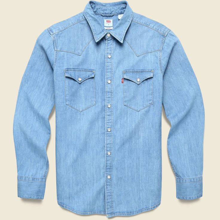 Barstow Denim Western Shirt - Esta Noche Classic Pre-washed Denim Tops, Classic Denim Tops Pre-washed, Vintage Relaxed Fit Shirt For Rodeo, Spring Americana Long Sleeve Tops, Classic Medium Wash Shirt For Rodeo, Western Style Washed Cotton Tops, Dark Wash Cotton Tops For Rodeo, Western Style Medium Wash Shirt For Rodeo, Denim Blue Long Sleeve Shirt For Rodeo