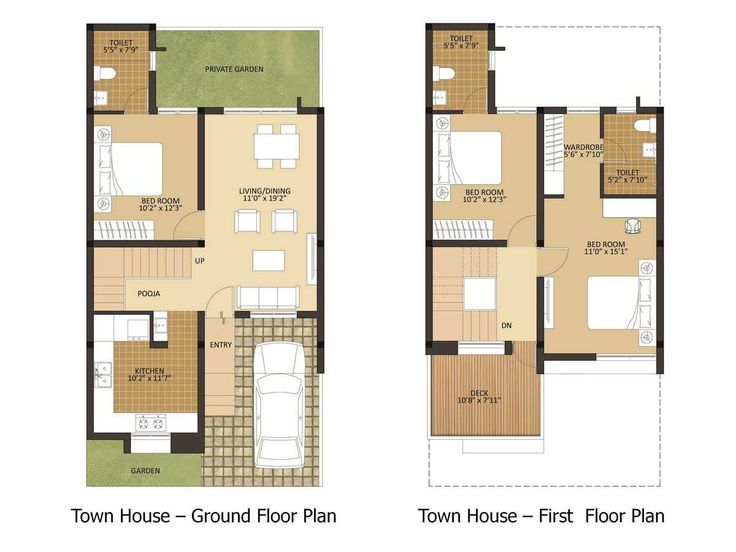 two story house plan with floor plans and measurements for each room in the house, which is