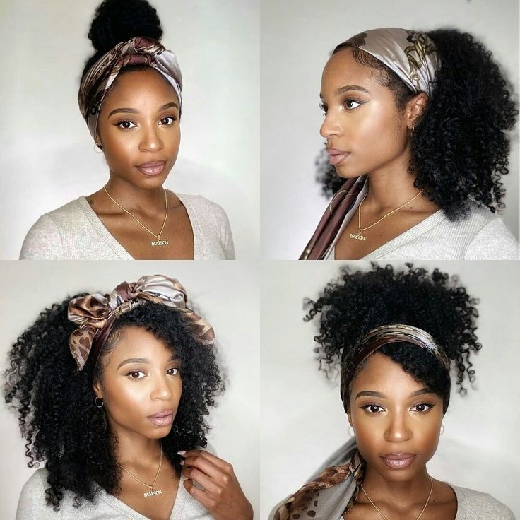 Black Woman Headband, How To Style A Scarf In Your Hair Black Women, Curly Headband Wigs For Black Women, Black Women Hair Scarf Styles, Braid Headband Hairstyle Black Women, Silk Headband Hairstyles, Headband Wigs For Black Women Styles, Natural Hair With Headband Black Women, Headband Low Bun