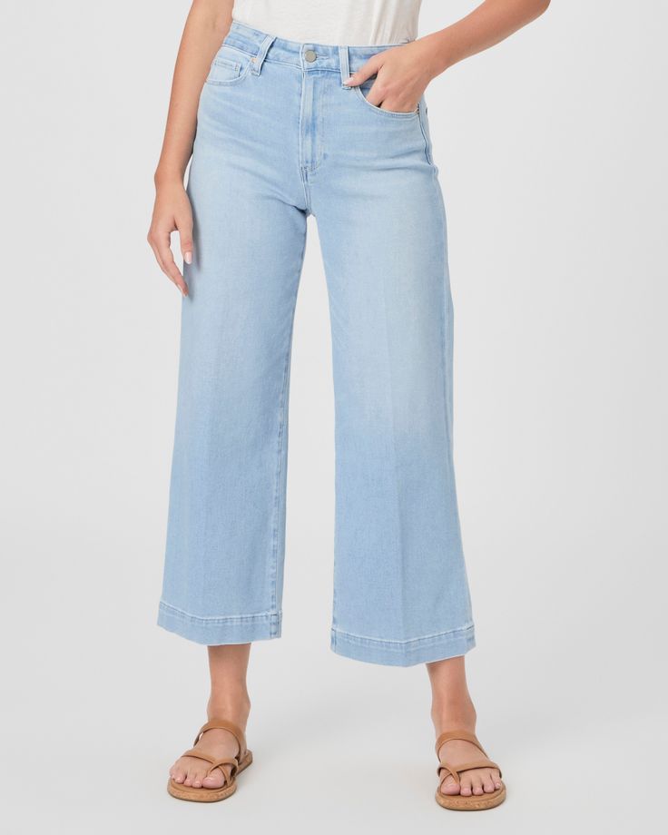 This modern ultra high-waisted wide leg has an easy, relaxed fit and an ankle length silhouette. Cut from our TRANSCEND VINTAGE denim, this bright icy blue wash has the look of authentic vintage denim but is incredibly comfortable with plenty of stretch and recovery. | Anessa Wide Leg Jean - Martini Blue | Size 24 Summer Versatile Relaxed Fit Flare Jeans, Versatile Summer Flare Jeans With Relaxed Fit, Relaxed Fit Wide-leg Cropped Jeans In Medium Wash, Versatile High Rise Summer Flare Jeans, Relaxed Fit Medium Wash Wide-leg Cropped Jeans, Versatile Mid-rise Flare Jeans For Summer, Versatile High-rise Flare Jeans For Summer, Mid-rise Wide Leg Pants For Summer, High Rise Flare Jeans For Everyday Summer Wear