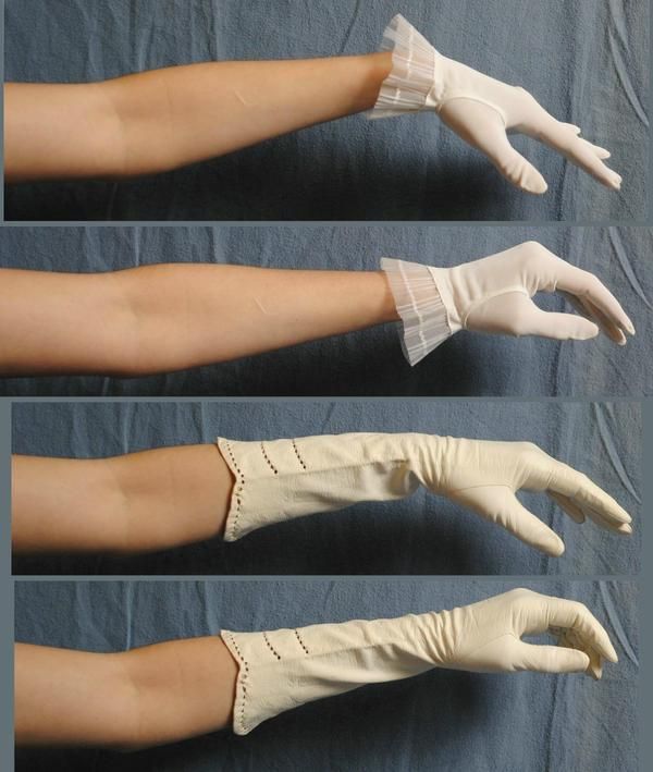 three images of hands with white gloves on them and one showing the thumbnails