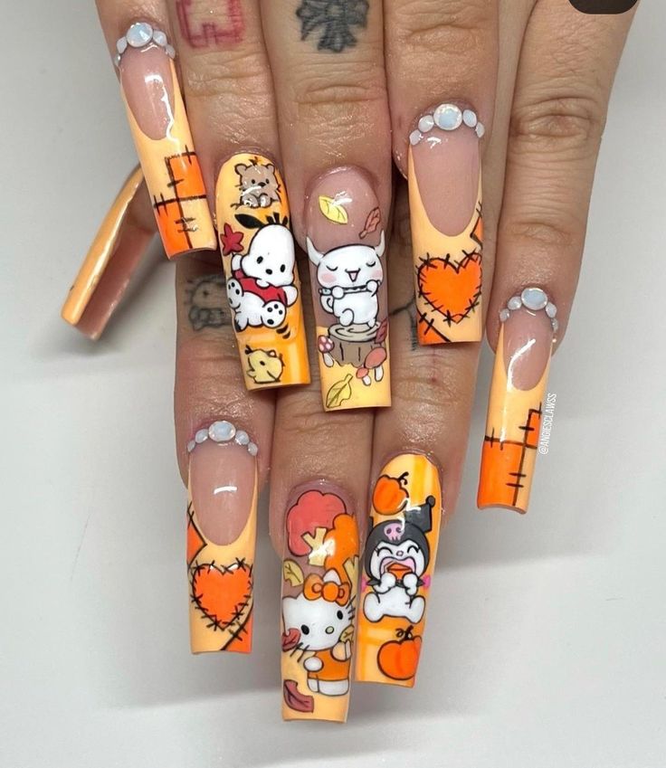 Halloween Acrylic Nails, Anime Nails, Diy Acrylic Nails, Fancy Nails Designs, Girly Acrylic Nails, Simple Acrylic Nails, Dope Nail Designs, Fall Acrylic Nails, Really Cute Nails