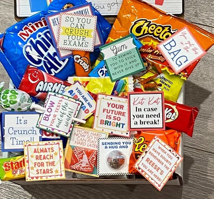 a box filled with lots of different types of candy