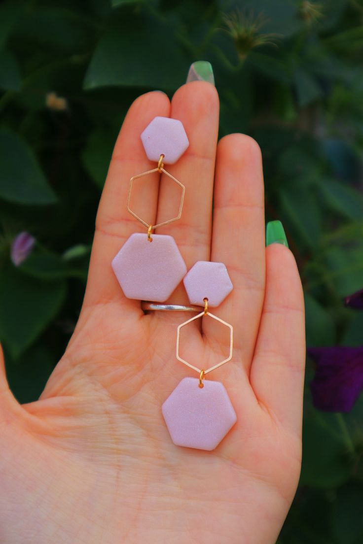 Blush Pink Pearl Hexagons with gold accents Pink Pearl, Clay Jewelry, Gold Accents, Blush Pink, Jewelry Earrings Dangle, Dangle Drop Earrings, Polymer Clay, Dangle Earrings, Blush