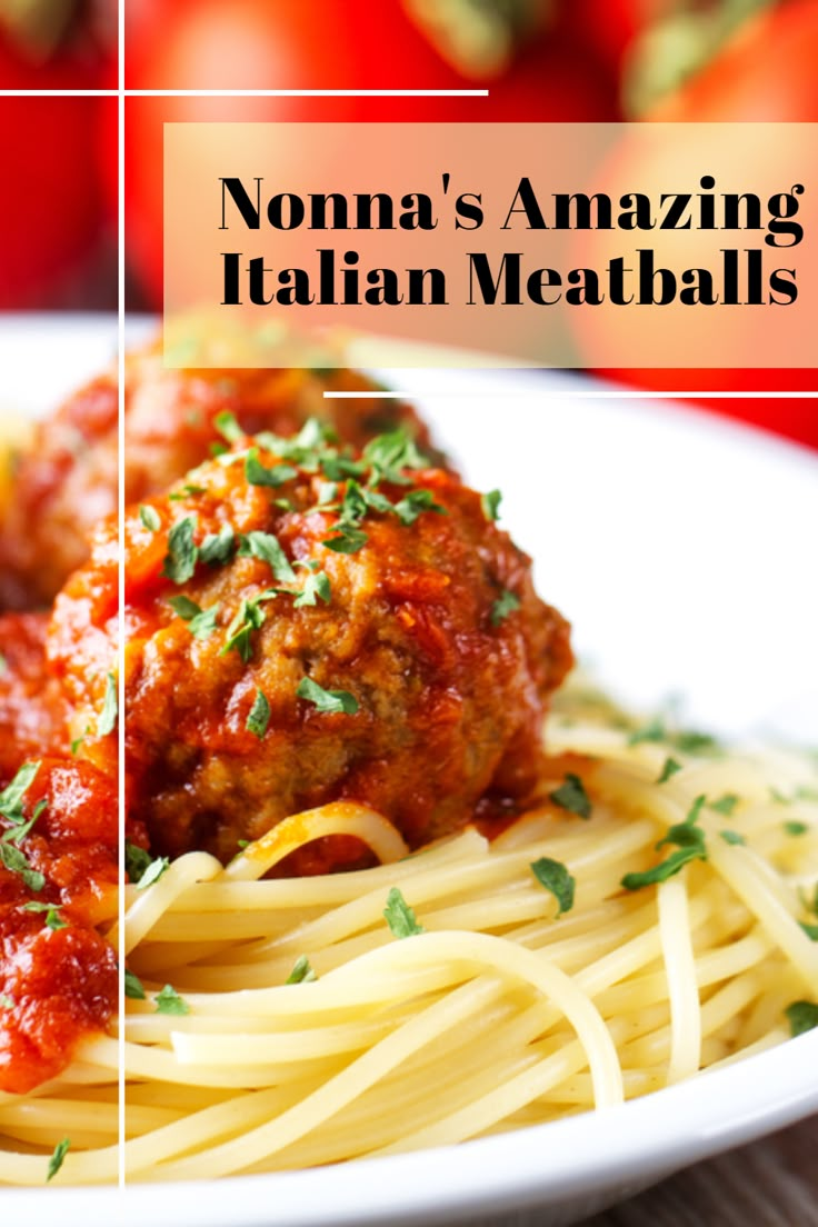 a white plate topped with spaghetti and meatballs