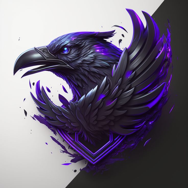 a black bird with purple feathers on it's head