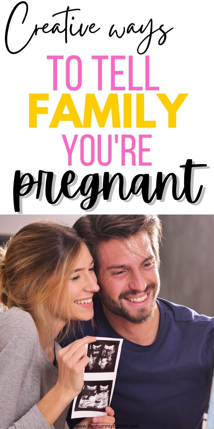 a man and woman smiling with the text creative ways to tell family you're pregnant