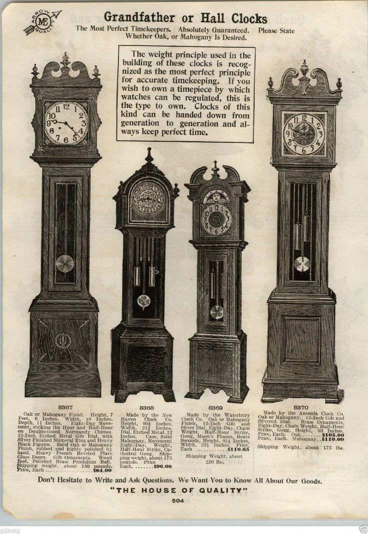 an old advertisement for grandfather or hall clocks from the early 1900's, with instructions on how to use them