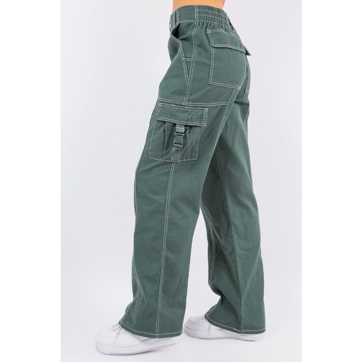 A must-have! Made with 100% cotton fabric, our Carmen Cargo Pants feature a contrast stitch, smocked waist, straight-leg silhouette and multiple pocketing details, including hip, back and side pockets. These trendy cargo pants are a timeless dark green hue! Materials: 100% Cotton Hip, Back & Side Pockets 2 Button/Zippered Closure Color: Dark Green Shown in Size Small Approximate Inseam Measurement: 30 in Green Wide Leg Cargo Jeans For Workwear, Relaxed Fit Green Cargo Jeans With Hip Pockets, Green Wide Leg Parachute Pants With Patch Pockets, Green Full-length Cargo Jeans With Patch Pockets, Baggy Green Cotton Cargo Jeans, Green Full-length Cargo Pants With Patch Pockets, Baggy Green Cargo Jeans With Patch Pockets, Green Cotton Cargo Pants With Multiple Pockets, Green Cotton Cargo Jeans With Pockets