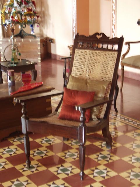 a chair and table in a room