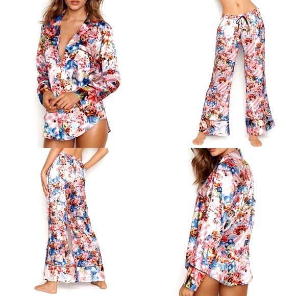 Mary Katrantzou For Victoria’s Secret Vs Special Edition Satin Pj Pajama Set 2018 Fashion Show Floral:Pink Stripe Blue Green Red Satin Silk Feel Xs Button Down Top Xs Drawstring Wide Leg Pants Inseam 31 Nwt Have Sweet Dreams With These Pajamas Mary Katrantzou By Victoria's Secret. Turn Up The Drama In Our Ultra-Luxe Satin Pj, With A Smooth Button-Up Top And Drawstring Wide Pants. Vivid Botanicals And Our Signature Stripe Unite In A Kaleidoscope Of Color On Smooth Satin. Elastic Drawstring Waist Pink Spring Lounging Sets, Pink Spring Bedtime Sets, Pink Bedtime Sets For Spring, Multicolor Floral Print Loungewear Sets, Pink Floral Print Lounging Set, Floral Print Lounging Sets For Spring, Spring Floral Print Lounging Sets, Floral Print Loungewear Sets For Spring, Spring Matching Sets For Sleepover