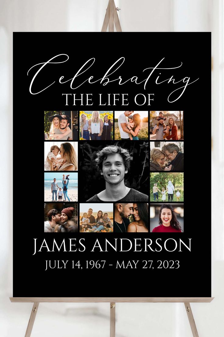 Celebration Of Life Multiple Photos Funeral Welcome Sign Editable Elegant Black Funeral Photo Poster Minimalist Black Photo Memorial Sign B3 Black Photo Collage, Memorial Service Decorations, Simple Collage, Ocean Photos, Picture Boards, Welcome Sign Template, Black Photo, Memorial Signs, Elegant Photo