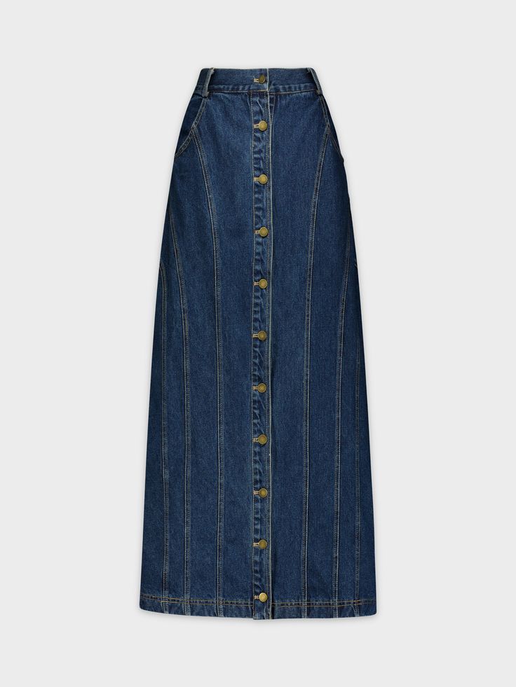 blue denim jean skirt Stylish Denim Skirt, Maxi Denim Skirt, Teen Skirts, Skirt With Buttons, Denim Jean Skirt, Denim Maxi Skirt, Blue Maxi, Dresses For Teens, Jean Skirt