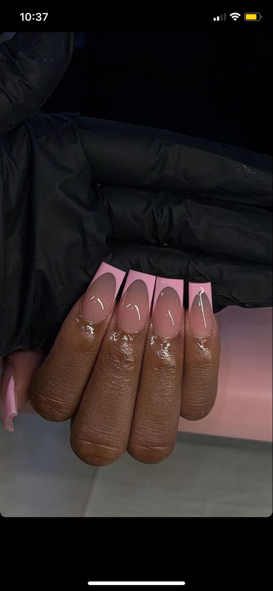 Light Pink Nail Tips French, Light Pink Nails With Rhinestones Simple, Pink French Birthday Nails, Cute Short Valentine Nails Pink, Pink French Tip Nails Square Medium, Medium Length Nails Acrylic Designs, Bubblegum Pink French Tip Nails, Nails Acrylic Pink French Tips, French Tips With Pink Base