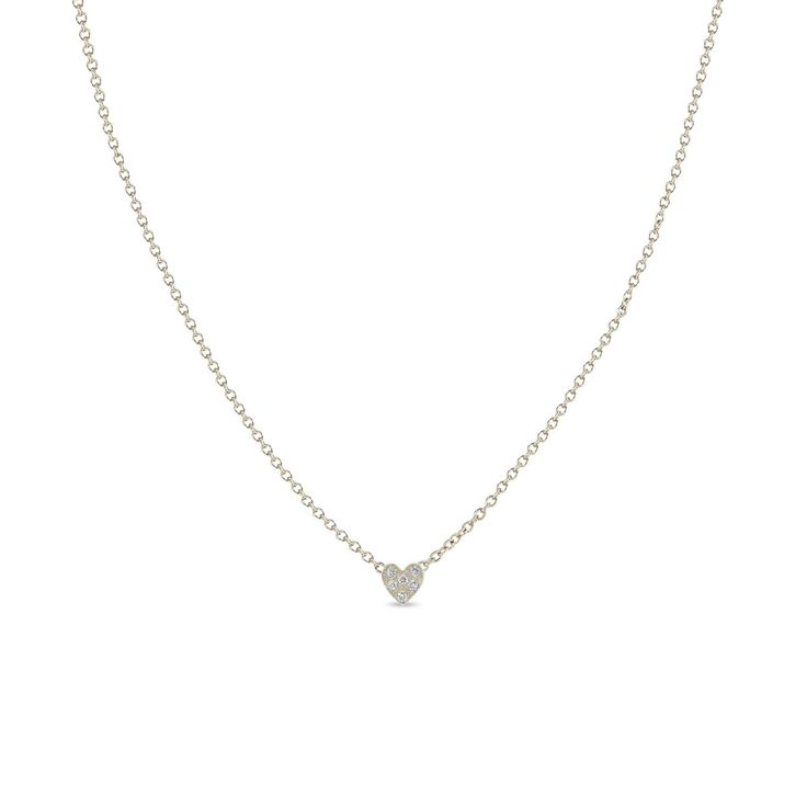 14k gold itty bitty heart necklace covered with white pave diamonds SPECIFICS • 14k tiny cable chain with spring ring closure • total chain length: 16" [14"+ (2) 1" extenders] • heart is approx. 4mm x 4mm• white diamonds .03 ctw Fine Jewelry White Gold Charm Necklace With Heart Pendant, Dainty Sterling Silver Necklace With Single Cut Diamonds, Dainty Diamond Charm Necklaces With Accents, Everyday Fine Jewelry Heart Necklace, Diamond Heart Pendant With Delicate Chain, Dainty Sterling Silver Diamond Necklace With Single Cut Diamonds, Dainty Diamond Pendant Charm Necklace, White Gold Diamond Charm Necklaces, Dainty White Gold Charm Necklaces With Diamond Accents