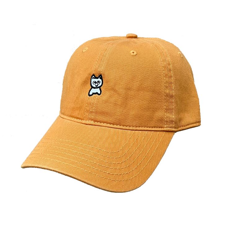 Meow Unstructured Hat [Mustard]-100% cotton chino twill-Unstructured 6-panel low-profile cap-Self cloth back strap with button closure-Bronze buckle-Size: Adjustable Yellow Cotton Trucker Hat With Curved Brim, Yellow Baseball Cap With Curved Brim, Yellow Cotton Snapback Baseball Cap, Yellow Cotton Dad Hat, Yellow Cotton Dad Hat With Curved Brim, Yellow Cotton Curved Brim Dad Hat, Casual Yellow Hat With Curved Visor, Yellow Cotton Baseball Cap With Curved Bill, Casual Yellow Cotton Dad Hat