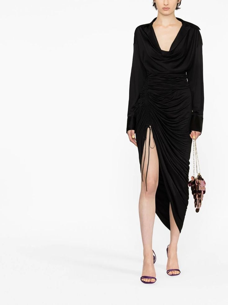 Alexander Wang Asymmetric V-neck Dress - Farfetch Alexander Wang Dress, Wang Dress, Composition Design, Asymmetrical Design, Paul Smith, V Neck Dress, Alexander Wang, Midi Length, Dress Black