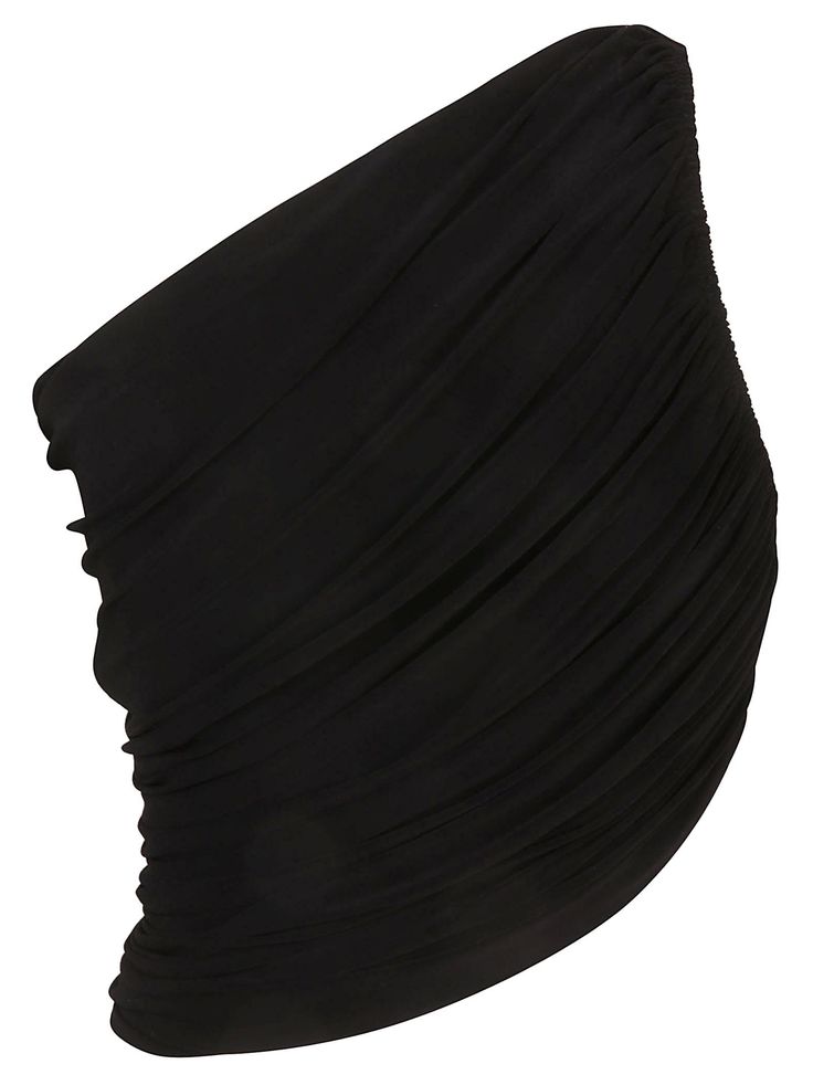 One-shoulder top with side gathering Colour: black Composition: 95% polyester, 5% spandex Black Off-shoulder One Shoulder Top, Black One-shoulder Elastane Tops, Fitted Black One Shoulder Top With Ruched Detail, Ruched Stretch One Shoulder Top For Evening, Ruched One Shoulder Stretch Top For Evening, Ruched One Shoulder Top For Evening, Black Fitted One Shoulder Top For Evening, Fitted Black One Shoulder Top For Evening, Black Stretch Draped Top