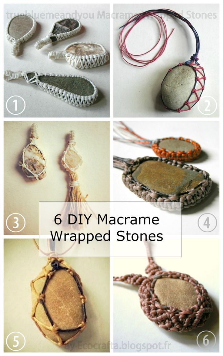 six diy macrame wrapped stones