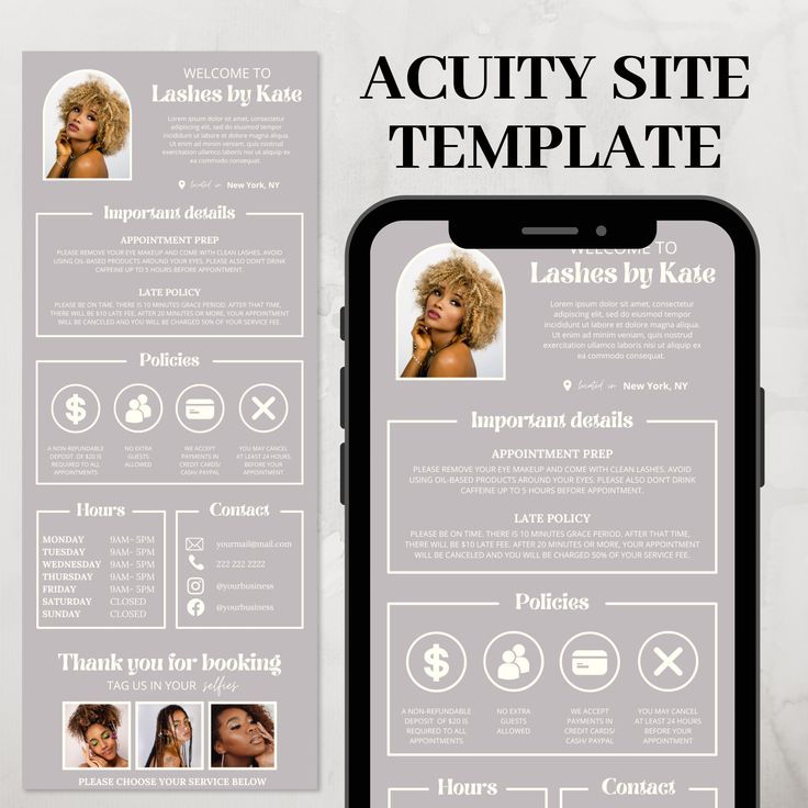 This Lash Tech Acuity Scheduling Template is fully editable in Canva. It's perfect Acuity Booking Site Template for Lash Tech, Hair Stylist, Nail Tech, Cosmetologist, Esthetician, Wax, Body Sculpting, MUA Makeup Artist and other businesses! It's easy to edit and add your own pictures. You can edit anything you want including text, fonts and colours. WHAT WILL YOU RECEIVE? Acuity Scheduling Template Editable in Canva + Instructions HOW IT WORKS? 1. Place an order and complete payment. 2. When pay Lash Tech Website, Google Site Templates, Coffee Site, Tech Website, Free Business Logo, Scheduling Template, Best Website Templates, Booking Sites, Lash Tech