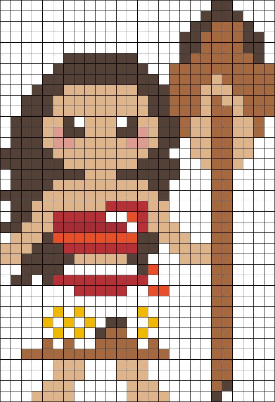 a cross stitch pattern with a native american girl holding a spear