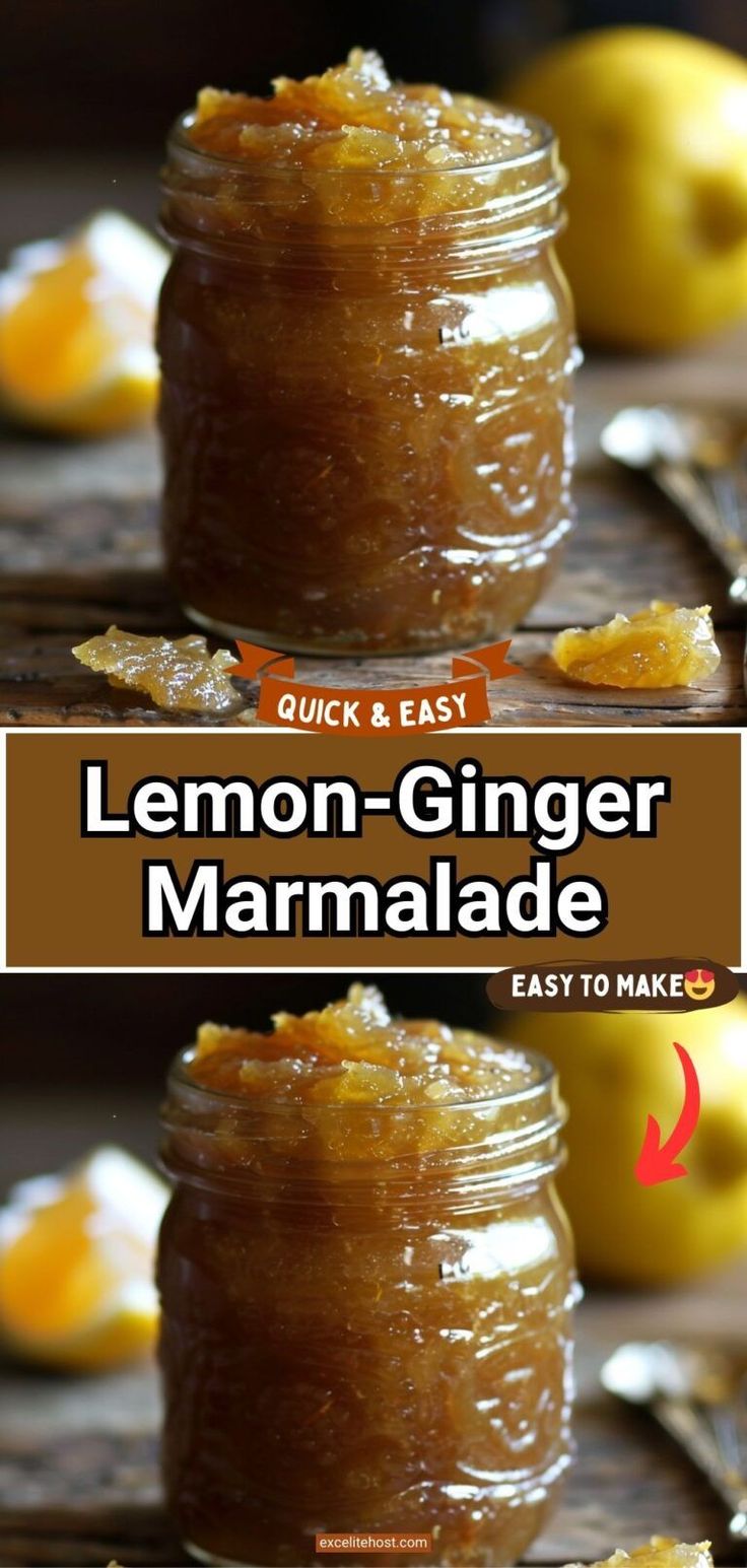 lemon ginger marmalade in a mason jar with the title overlay reading quick and easy