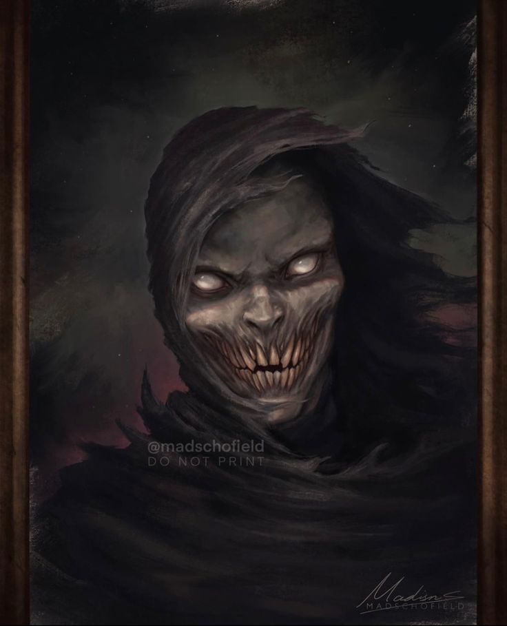 a drawing of a creepy person wearing a black cloak