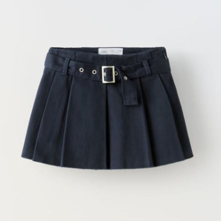 Skirt With Interior Adjustable Waistband And Side Zip Closure. Adjustable Belt. Cute Cotton Skort For School, Navy Skirt For School In Spring, High Waist Cotton Tennis Skirt For School, Cotton Mini Pleated Skirt For School, High Waist Cotton Pleated Skirt For School, Cute Cotton Mini Skirt For School, Cotton Pleated Mini Skirt For School, Pleated Cotton Mini Skirt For School, Cotton Skort With Lined Skirt For School