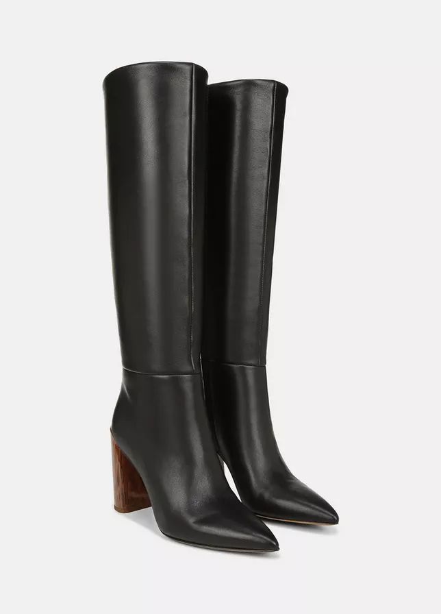 Pilar Leather Knee Boot in Vince Products Women | Vince Pointy Toe Boots, Timeless Shoes, Leather Knee Boots, Knee High Heels, Trendy Boots, Knee Boot, Black Knees, Brown Leather Boots, Shoe Obsession