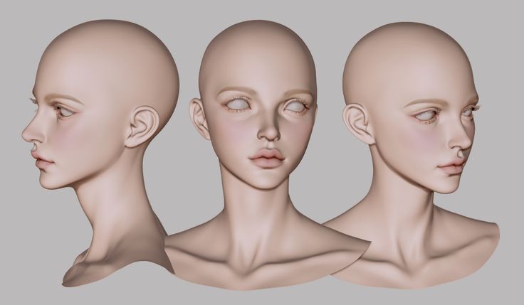 three different angles of the head of a woman