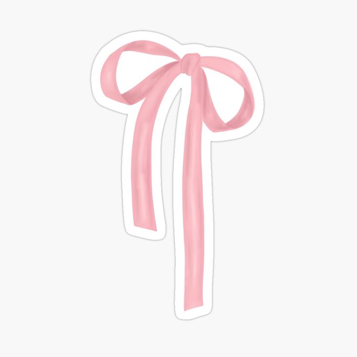 a pink ribbon tied to the side of a white sticker with a bow on it