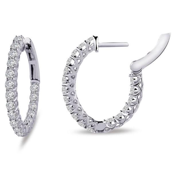 These inside out hoop earrings are set with Lafonn's signature Lassaire simulated round cut diamonds in sterling silver bonded with platinum. Same day shipping Includes earring box Earrings measure 20 X 16mm and are oval in shape Ships fully insured to point of delivery All orders placed out of NY state (ordered by an out of state resident) are tax free Classic Oval Hoop Earrings With Prong Setting, Classic Diamond White Hoop Earrings, Classic Diamond Huggie Earrings With Halo, Oval Hoop Earrings With Diamond Accents For Formal Events, Formal Oval Hoop Earrings With Diamond Accents, Oval Hoop Earrings With Diamond Accents For Formal Occasions, Formal Oval Hoop Earrings With Prong Setting, Elegant Oval Hoop Earrings With Halo Design, Oval White Gold Hoop Earrings With Prong Setting