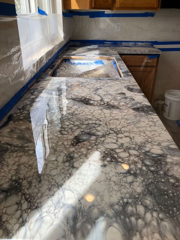 a kitchen counter top that is being installed in the process of remodeling