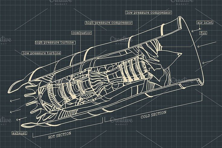 a blueprint drawing of an airplane engine