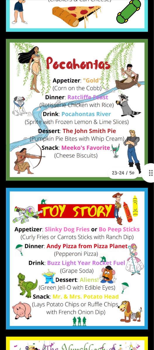 three different types of food and drinks on the same page, each with their own name