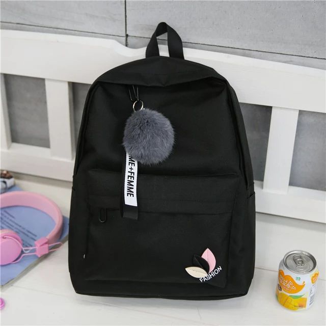 Korean Nylon Casual Women Backpack Canvas Book Bags Preppy Style School Back Bags for Teenage Girls Fur Ball Toy Bag _ - AliExpress Mobile College Bags For Girls Student, Bags Preppy, College Bags For Girls, Canvas Book Bag, Rucksack Style, Nylon Travel Bag, Girls Fur, Book Bags, College Bags