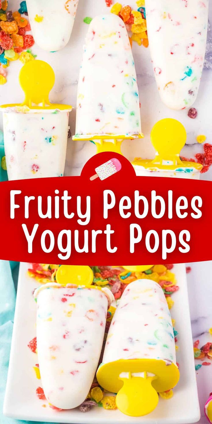 Fruity Pebbles Yogurt Pops Milk And Cereal Breakfast Popsicles, Milk And Cereal Popsicles, Greek Yogurt Popsicles, Summer Popsicle Recipes, Protein Popsicles, Milk And Cereal, Popsicle Stand, Yogurt Popsicle Recipes, Popsicles Recipes