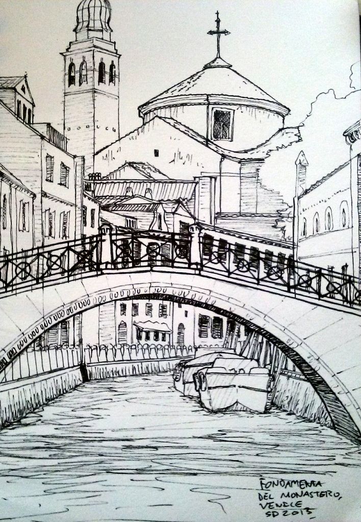 a drawing of a bridge over a body of water