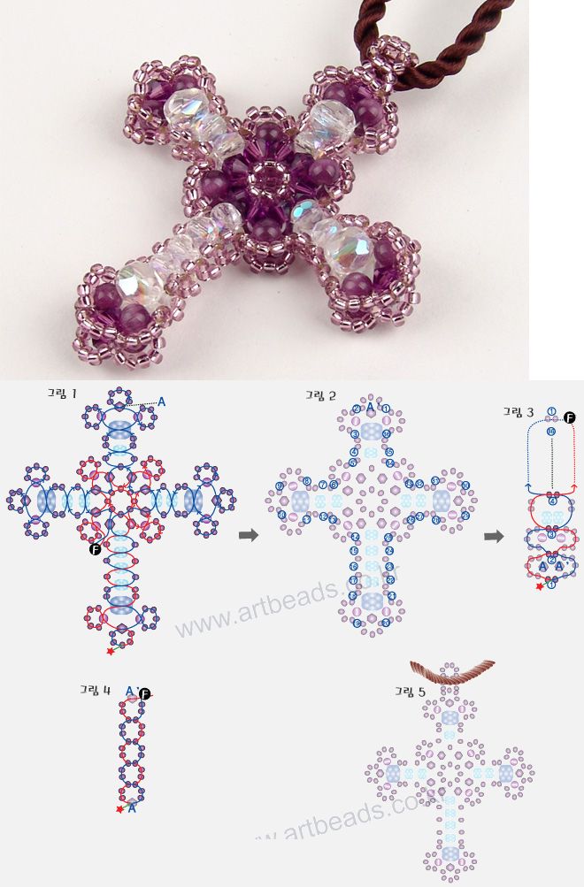 the cross is made out of beads and has been stitched together to make an ornament