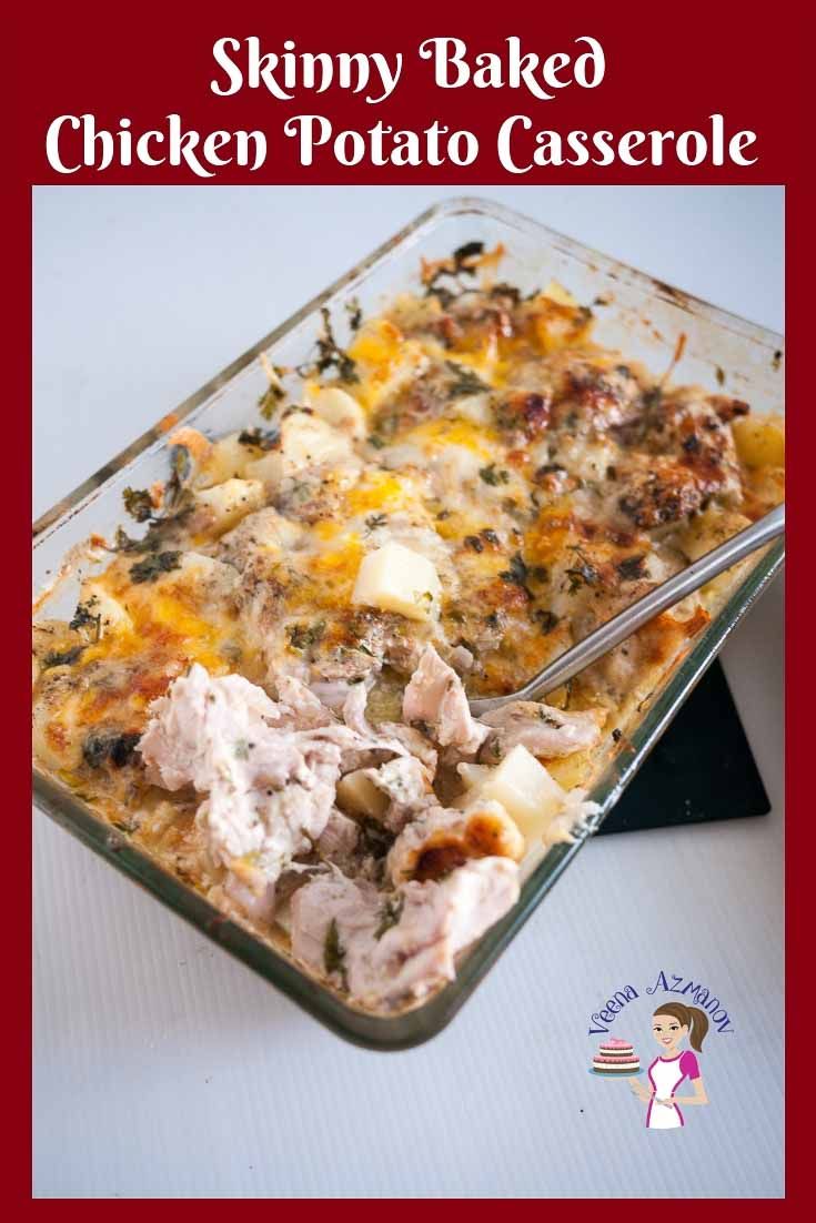 Here's a skinny or healthier version of the loaded baked chicken and potato casserole made with lean chicken breast and milk instead of cream. #chicken #potato #casserole #baked #skinny #healthy #lowcarb #glutenfree Chicken Potato Bake Healthy, Healthy Chicken Casseroles For Two, Low Calorie Chicken Bake, Chicken Potato Casserole Healthy, Baked Potato And Chicken Casserole, Low Calorie Chicken And Potato Recipes, Boneless Chicken And Potatoes Recipes, Leftover Chicken Recipes With Potatoes, Chicken And Sliced Potatoes Recipes