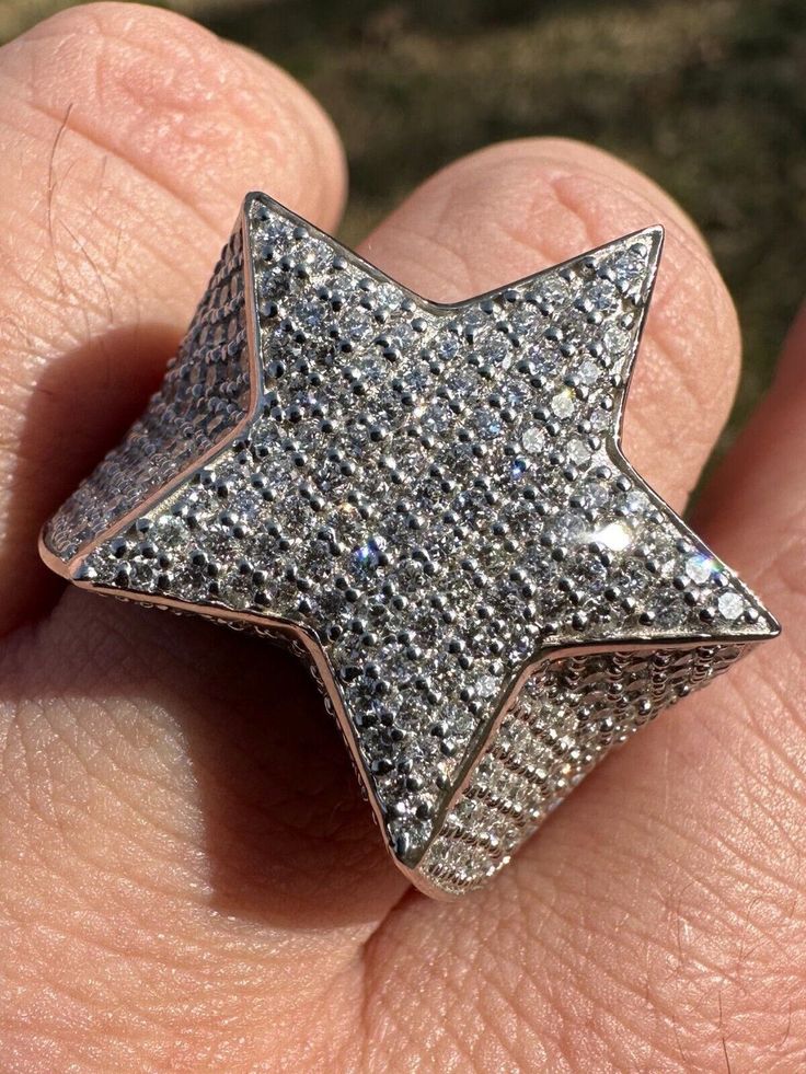 Men's diamond star ring
VVS F Color lab created CVD diamond. 4.99ct
 
14K white gold


 
Ring is 21-22 grams depending on size!
BIG size about same size a US quarter
Very nice and heavy feel
 
Amazing detail and so shiny it will blind you! MUST SEE TO BELIEVE!
Great price!!! Other retailers selling similiar rings for $8,000-$10,000
 
We have the same ring with man made diamonds or moissanite set in 925 silver for much cheaper as well
 
Ships fast Diamond White Star-shaped Cubic Zirconia Jewelry, Fine Jewelry Star-shaped Cubic Zirconia, Diamond White Cubic Zirconia Star Jewelry, Luxury Star-shaped Rings With Single Cut Diamonds, Star-shaped White Gold Jewelry With Diamond Accents, White Gold Star-shaped Jewelry With Diamond Accents, Star Shaped White Gold Jewelry With Diamond Accents, White Star-shaped Cubic Zirconia Jewelry, Vvs Clarity Star-shaped Diamond Ring