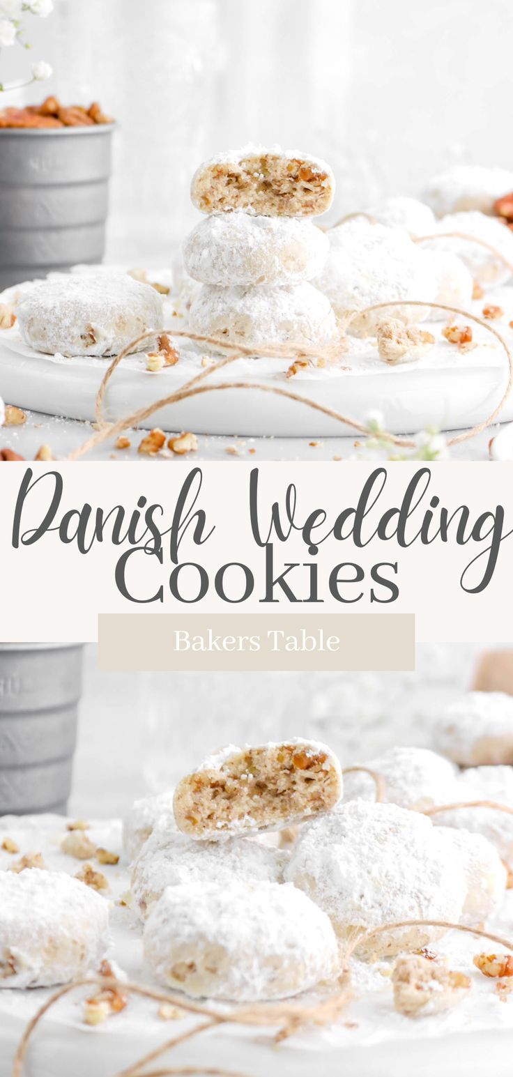 danish wedding cookies with powdered sugar on top