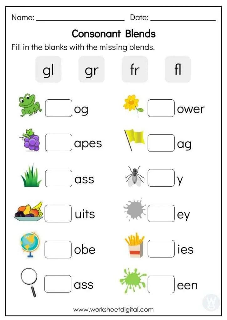 a worksheet with words and pictures to help kids learn how to read the word blend