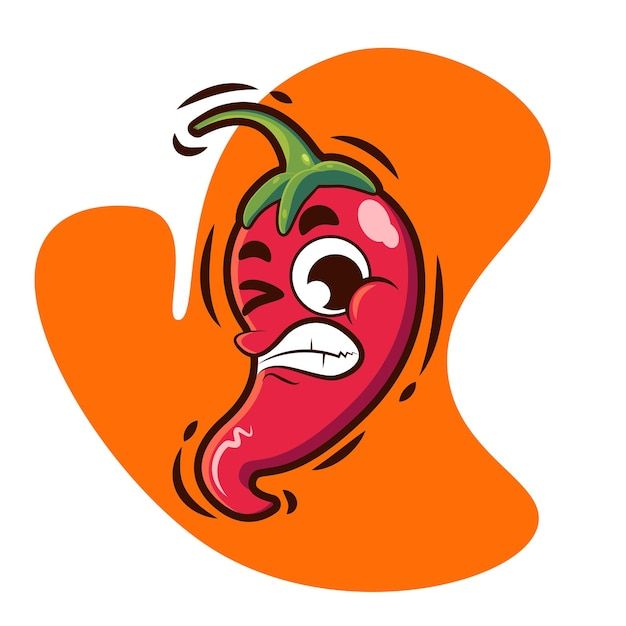 a cartoon red hot pepper with eyes and mouth